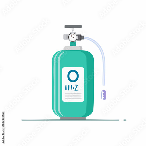 Oxygen tank with valve regulator and tube vector illustration Medical equipment for supplying and storing life saving gas for therapeutic care,