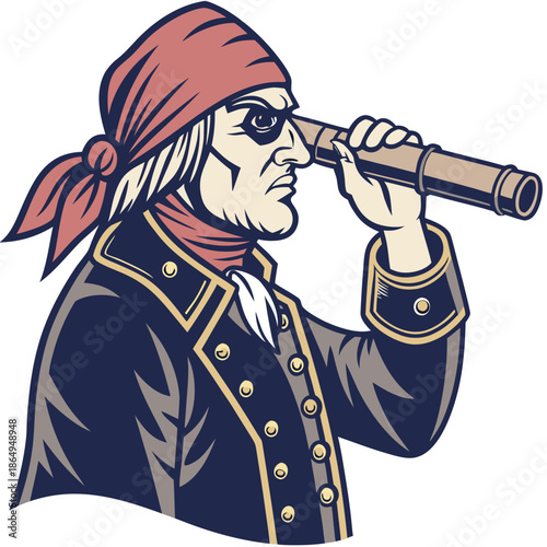 Detailed Pirate Captain Portrait Vector Illustration