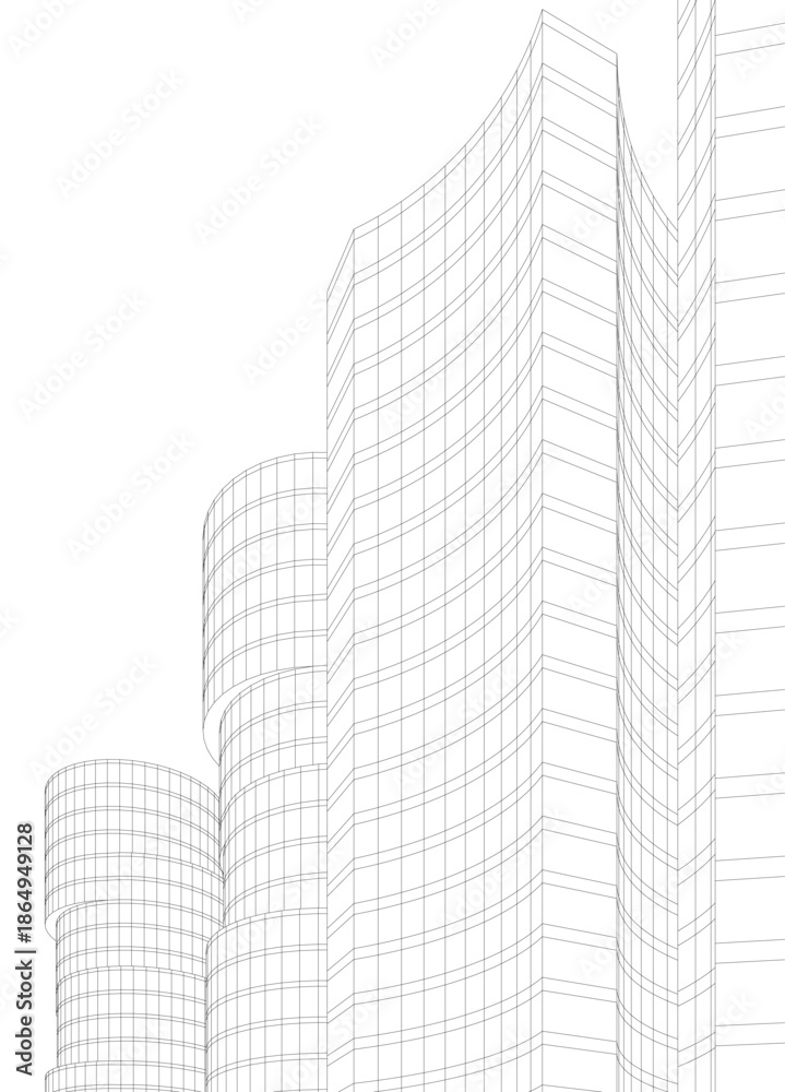 Fototapeta premium Abstract modern city buildings. Architectural concept sketch