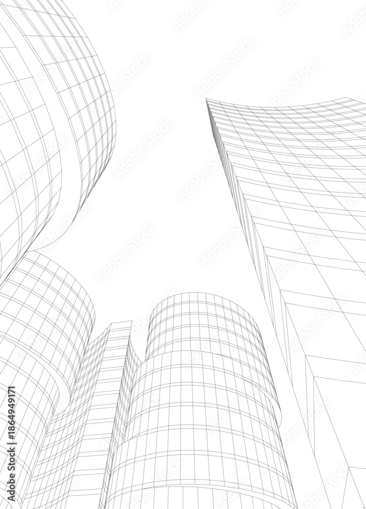 Fototapeta premium Abstract modern city buildings. Architectural concept sketch