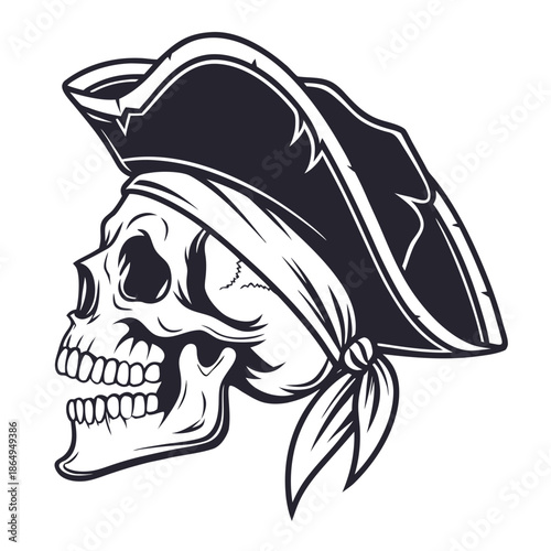 Pirate Captain Skull Wearing Tricorn Hat Vector Art