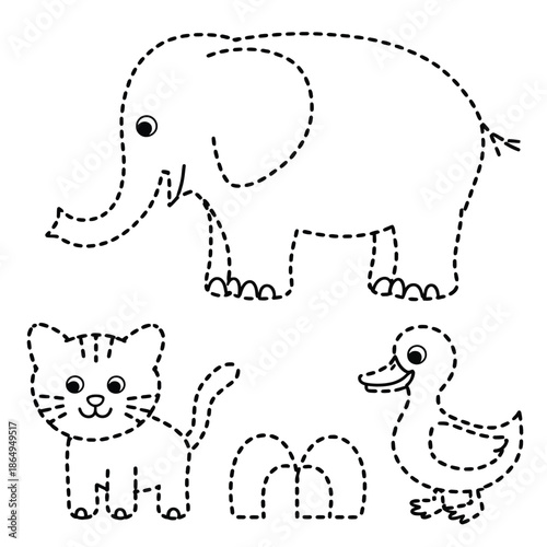 Simple animal silhouettes for children isolated on white background, Vector, illustration