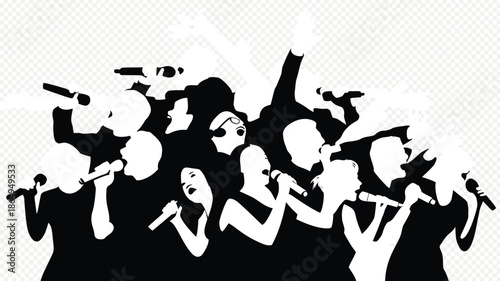 Group of people singing together isolated on white background, Vector, illustration