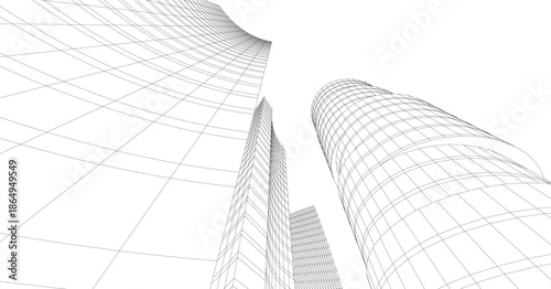 Abstract modern city buildings. Architectural concept sketch