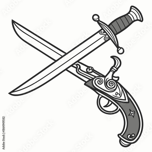 Pirate Weaponry Crossed Cutlass and Pistol Graphic
