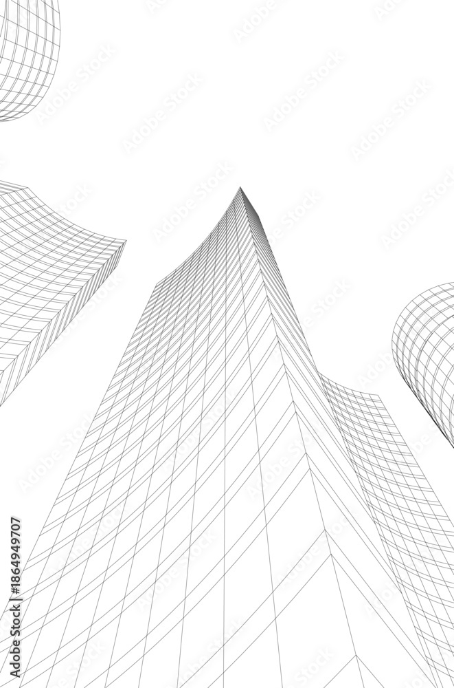 Fototapeta premium Abstract modern city buildings. Architectural concept sketch