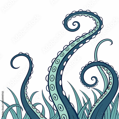 Giant Squid Tentacles Rising from the Sea Fantasy Vector Art