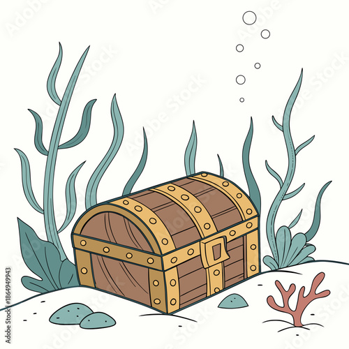 Underwater Pirate Treasure Chest Marine Vector Illustration