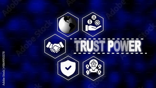 Trust Power Concept with Global Icons and Business Symbols on a Dark Blue Background network connection