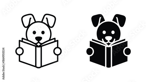 Two dogs reading books isolated on white background, Vector, illustration