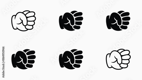 Set of six hand shapes in black and white isolated on white background, Vector, illustration