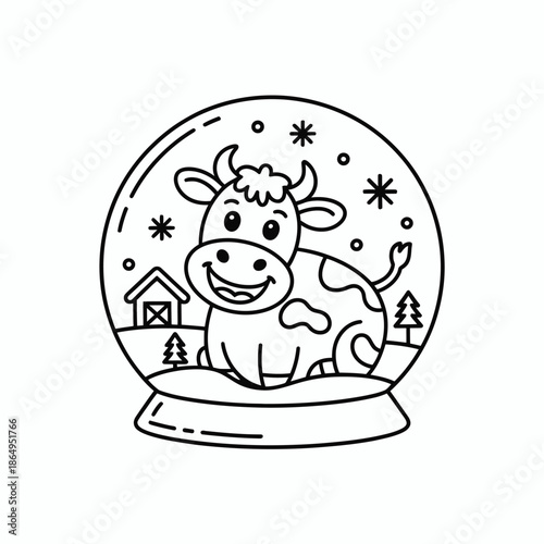 Happy cow in snow globe isolated on white background, Vector, illustration