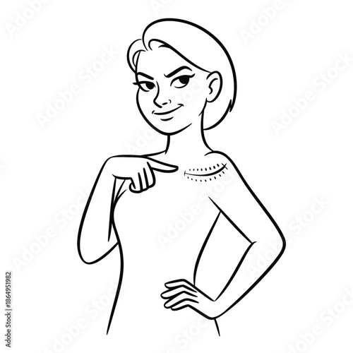 Woman pointing at chest isolated on white background, Vector, illustration
