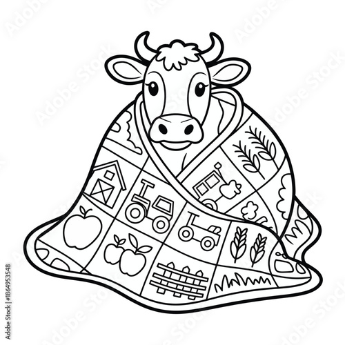 Cow wrapped in quilt isolated on white background, Vector, illustration