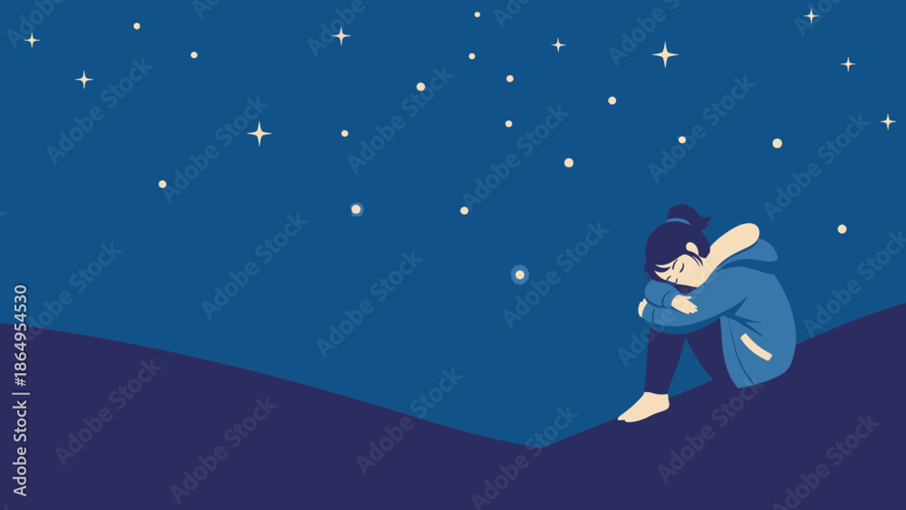 Fototapeta premium Solitude Underneath Celestial Canvas Night Sky Depression Conceptual Illustration
