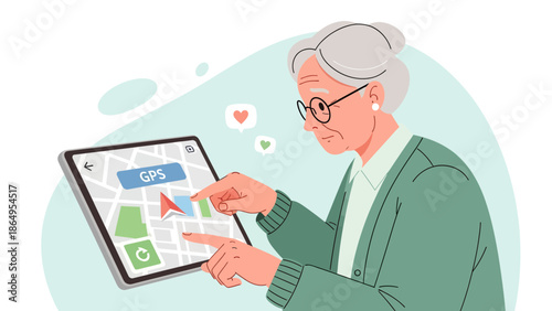 Senior Woman Navigating with Tablet Device Gps Application For Travel