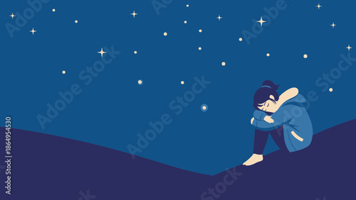 Solitude Underneath Celestial Canvas Night Sky Depression Conceptual Illustration