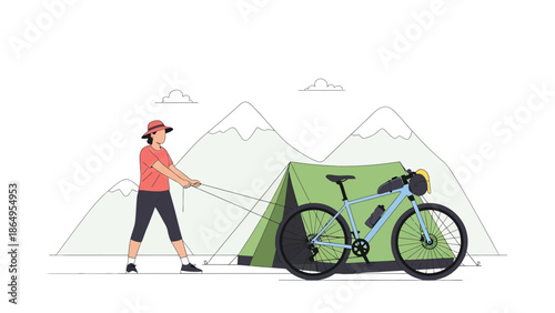 Setting Up Camp For a Mountain Bike Adventure in Nature With Scenic Views
