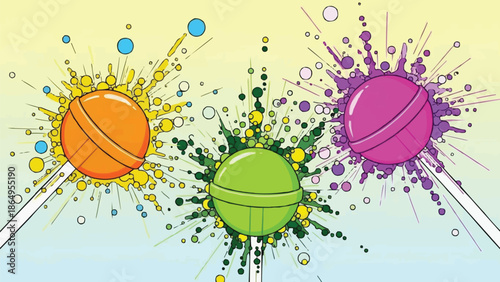 Fizzing Candy Pops with Exploding Dot Clusters, Tangy Burst and Effervescent Tingle, Vector Illustration with Colorful Candy Explosion