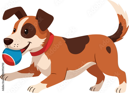 Happy Cartoon Dog Running with Ball in Mouth Vector Illustration for Playful Concepts