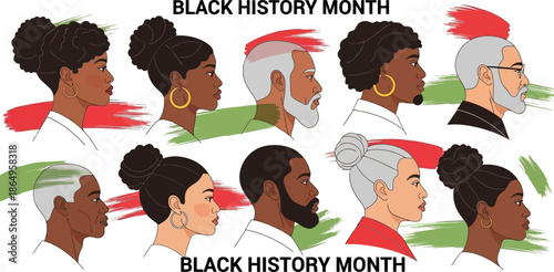 Black history month diverse group of african american and multiracial people in profile view representing heritage and celebration of cultural richness and equality