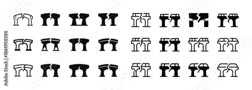 Collection of black and white abstract bridge pictograms