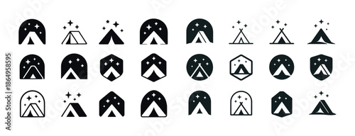 Camping tent icons collection: variety of adventure and outdoor symbols