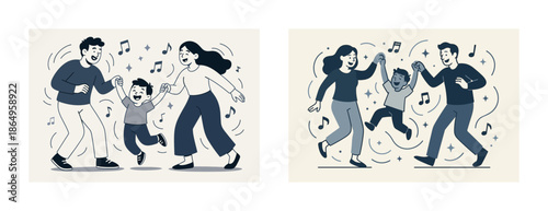 Joyful family dance celebration with children and parents