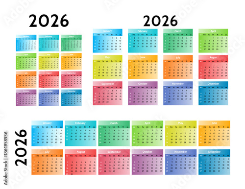 Calendar for 2026 isolated on a white background