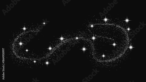 Silver glittering confetti wave and stardust