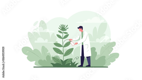 Scientist Analyzing Plant Growth In Natural Environment With Modern Technology