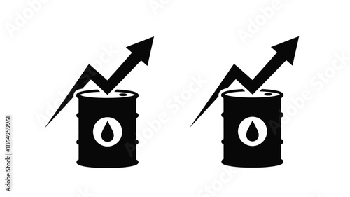 Rising oil prices depicted by two barrels with upward arrows silhouette