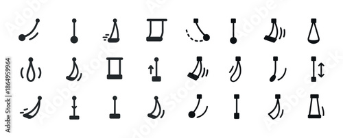Set of simple black swing door icon illustrations in various designs