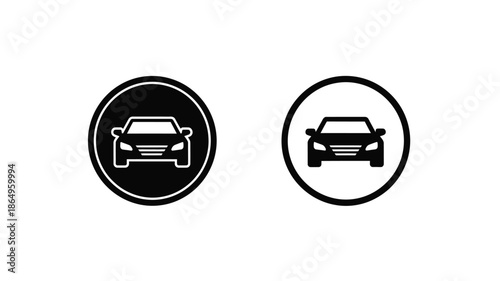 Two circular car icons one with fill and one outline silhouette