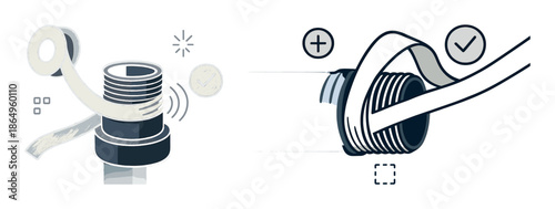 Proper application of teflon tape on metal pipe threads for leak prevention