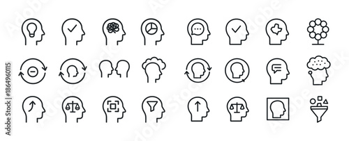 Minimalist head outline icons for creativity and decision-making concepts