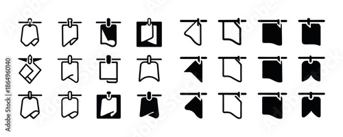 Set of 20 diverse towel icon designs hanging from rod in various styles