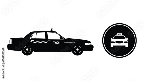 Black taxi car illustration with a circular taxi sign a striking silhouette
