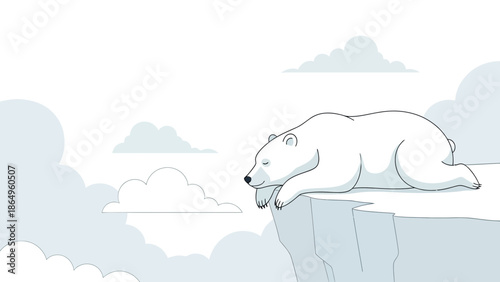 Resting Polar Bear On Iceberg With Dreamy Clouds Illustration