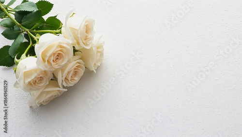 Bouquet of Cream Roses on a Light Marble Background in a Simple Setting
