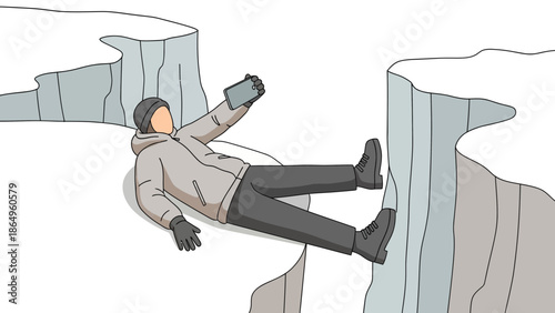 Risky Selfie On Cliff Edge Conceptual Image Showing Danger And Foolishness