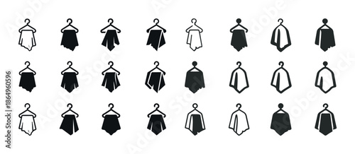 Set of hanger and shirt icons in black and white