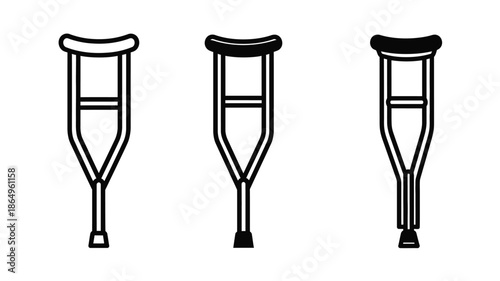 Three black and white illustrations of crutches showing different styles