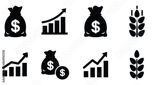 Financial growth with grain icons displayed in a black silhouette