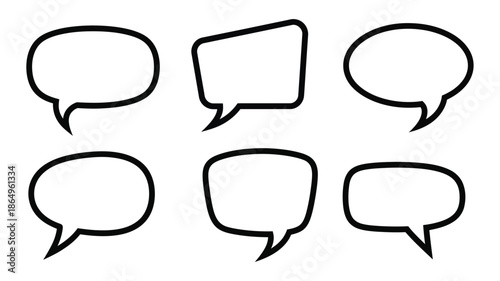 Collection of various black speech bubble shapes a simple outline silhouette