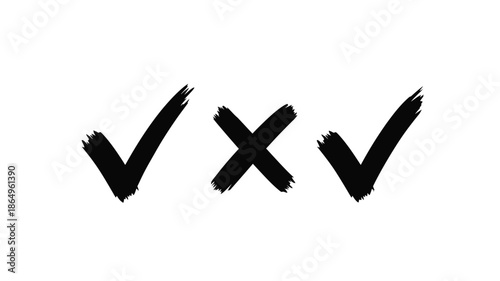 Black checkmark and cross symbols in a bold graphic silhouette