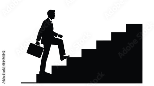 A businessman climbing stairs with a briefcase a striking silhouette