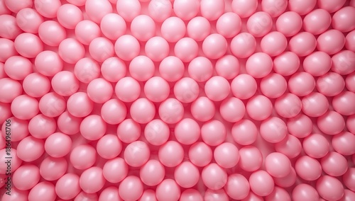 Large Number of Pink Balls Arranged in a Uniform Pattern on a Flat Surface in...