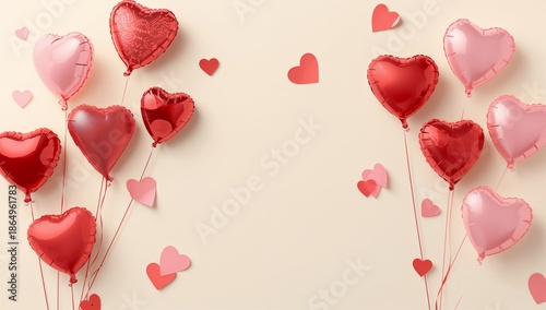 Balloons and Hearts Create a Festive Scene for Celebrations and Special Occas...