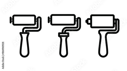 Three paint rollers in a black and white line art illustration